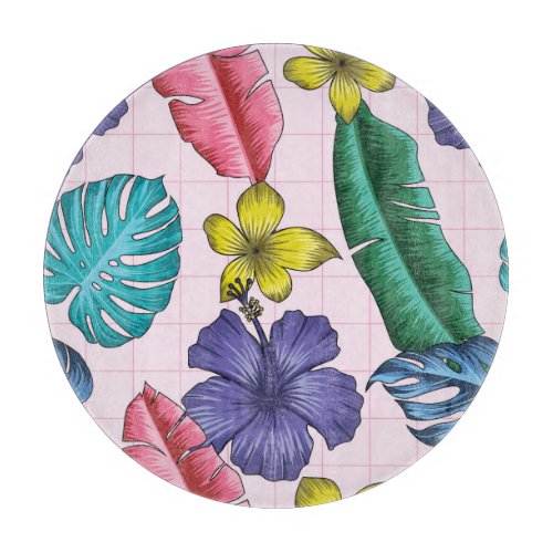 Tropical floral seamless leaves pattern cutting board