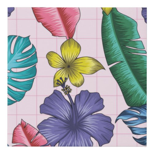 Tropical floral seamless leaves pattern faux canvas print