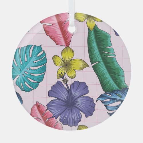 Tropical floral seamless leaves pattern glass ornament