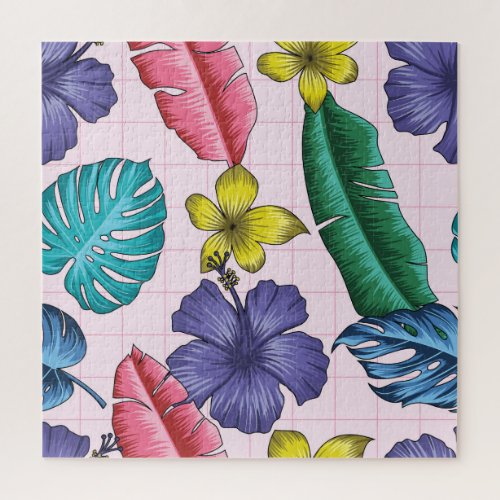 Tropical floral seamless leaves pattern jigsaw puzzle