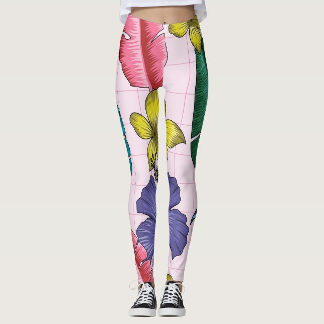 Tropical floral: seamless leaves pattern leggings (Front)