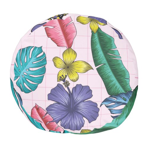 Tropical floral seamless leaves pattern pouf