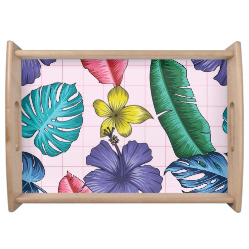 Tropical floral seamless leaves pattern serving tray