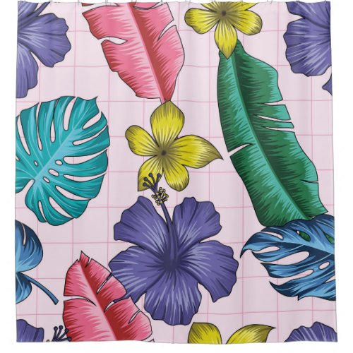 Tropical floral seamless leaves pattern shower curtain