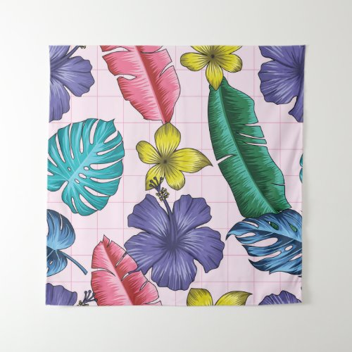 Tropical floral seamless leaves pattern tapestry