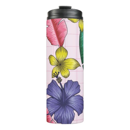 Tropical floral seamless leaves pattern thermal tumbler