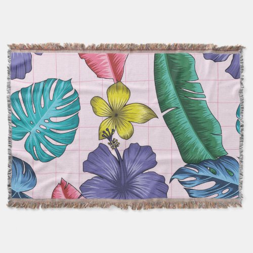 Tropical floral seamless leaves pattern throw blanket