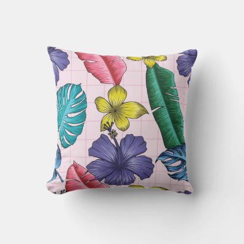 Tropical floral seamless leaves pattern throw pillow