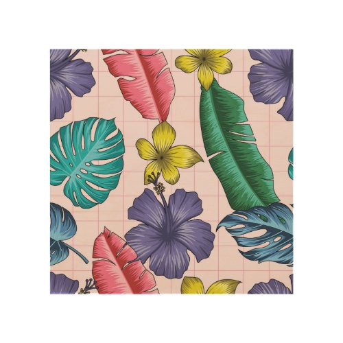 Tropical floral seamless leaves pattern wood wall art