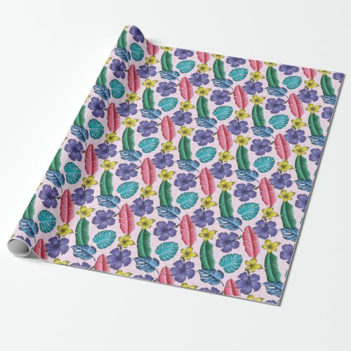 Tropical floral seamless leaves pattern wrapping paper