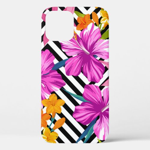 Tropical floral seamless pattern Hibiscus and pal iPhone 12 Case