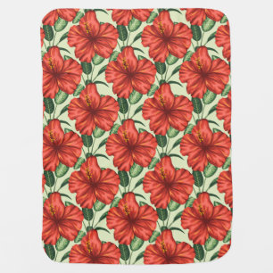Tropical floral seamless pattern red flowers baby blanket