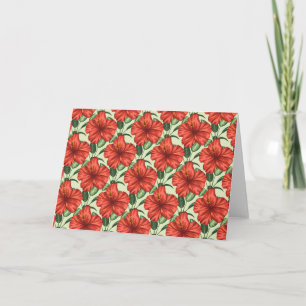 Tropical floral seamless pattern red flowers card
