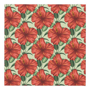 Tropical floral seamless pattern red flowers faux canvas print