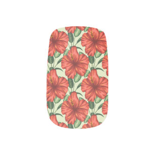 Tropical floral seamless pattern red flowers minx nail art