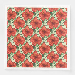 Tropical floral seamless pattern red flowers paper dinner napkins