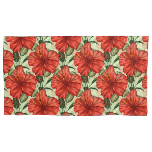 Tropical floral seamless pattern red flowers pillow case