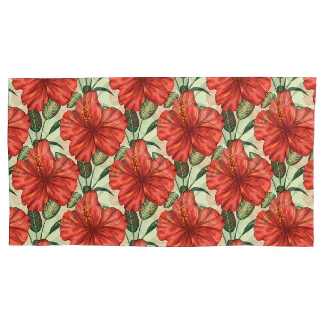 Tropical floral seamless pattern red flowers pillow case (Front-Left)