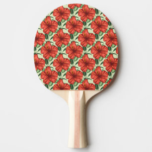 Tropical floral seamless pattern red flowers ping pong paddle