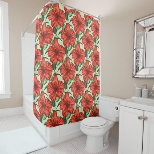 Tropical floral seamless pattern red flowers shower curtain