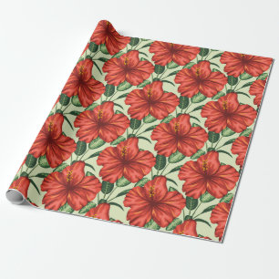 Tropical floral seamless pattern red flowers wrapping paper
