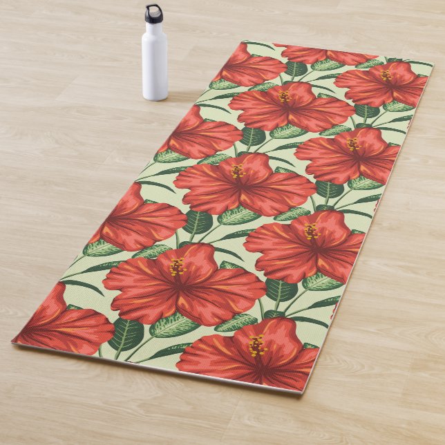 Tropical floral seamless pattern red flowers yoga mat (In Situ)