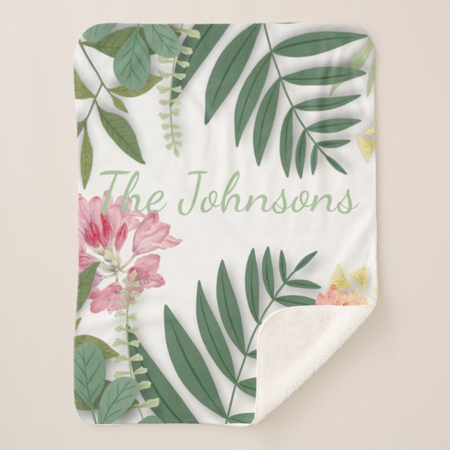 Tropical Floral Sherpa Blanket (Front)