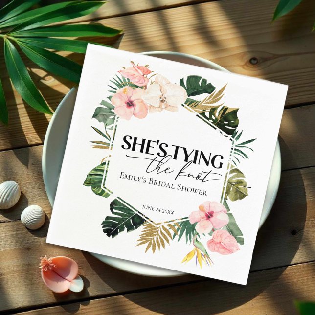 Tropical Floral She's tying the knot Bridal Shower Napkins (Creator Uploaded)