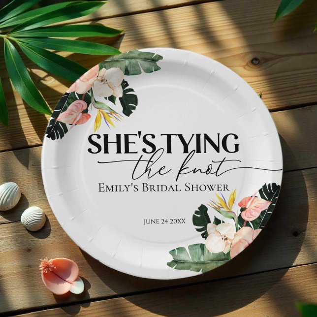 Tropical Floral She's tying the knot Bridal Shower Paper Plates (Creator Uploaded)