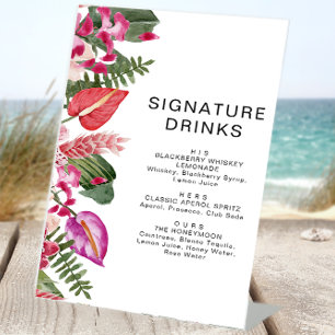 Tropical Floral Signature Drinks Pedestal Sign