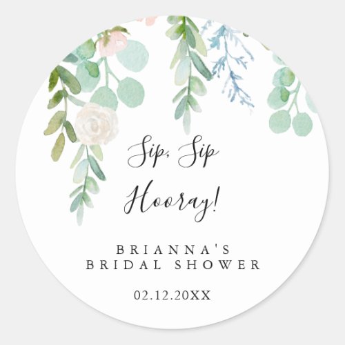 Tropical Floral Sip Sip Hooray Bridal Shower Classic Round Sticker