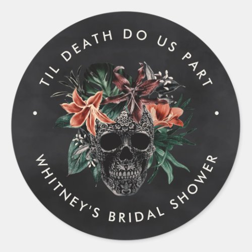 Tropical Floral Skull Halloween Bridal Shower Classic Round Sticker