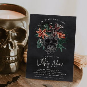 Tropical Floral Skull Halloween Bridal Shower Invitation