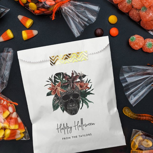 Tropical Floral Skull Halloween Favor Bag (Creator Uploaded)
