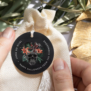 Tropical Floral Skull Halloween Gift Favor Tags
