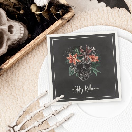 Tropical Floral Skull Halloween Napkins