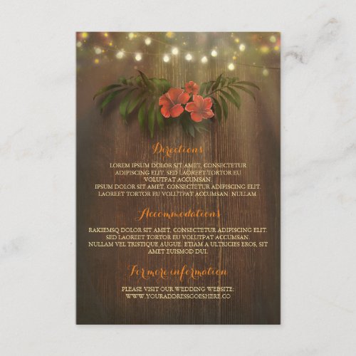 Tropical Floral String Lights Beach Wedding Insert - Beach wedding insert - directions - accommodations and information card / Guest Information card / Wedding Details card with romantic tropical flowers, palm leaves and string lights