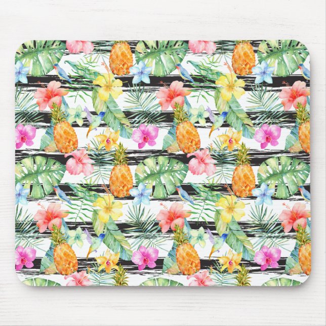 Tropical Floral Stripes Mouse Pad (Front)