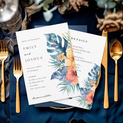 Tropical Floral Summer All in One Wedding Invitation