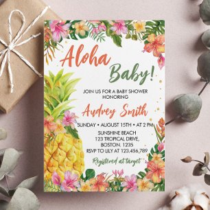Tropical Floral Summer Aloha Baby Shower Invitation