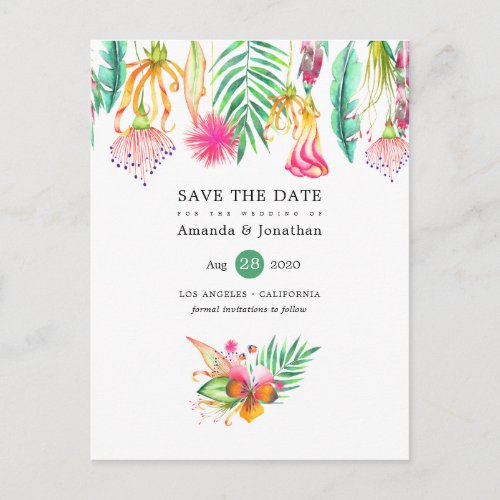 Tropical Floral Summer Beach Wedding Save the Date Announcement Postcard