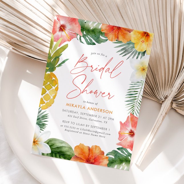 Tropical Floral Summer Bridal Shower Invitation (Creator Uploaded)