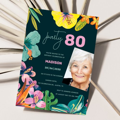 Tropical Floral Summer Grandmother Birthday Party Invitation