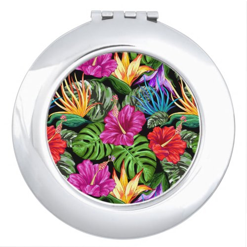 Tropical Floral Summer Mood Pattern Compact Mirror