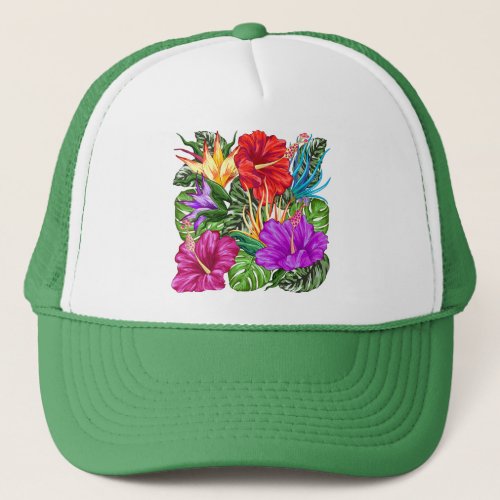 Tropical Floral Summer Mood Pattern Trucker Hat