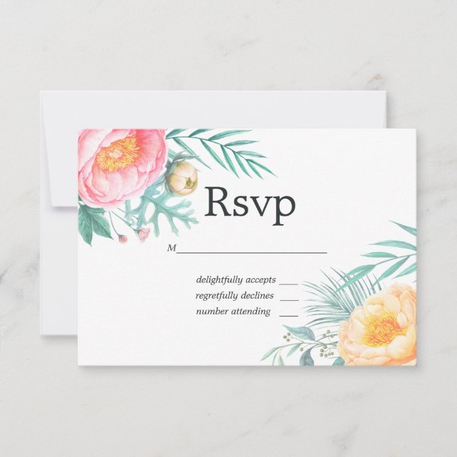 Tropical Floral Summer Pastel Floral Wedding RSVP (Front)