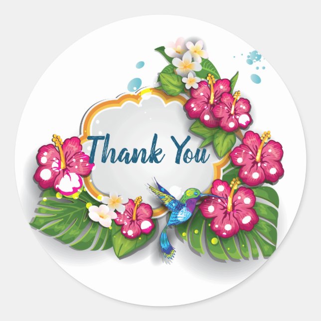 Tropical Floral Summer Thank You sticker (Front)