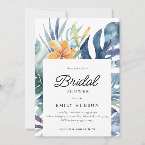 Tropical Floral Summer Watercolor Bridal Shower Invitation