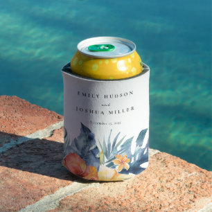 Tropical Floral Summer Watercolor Wedding Can Cooler