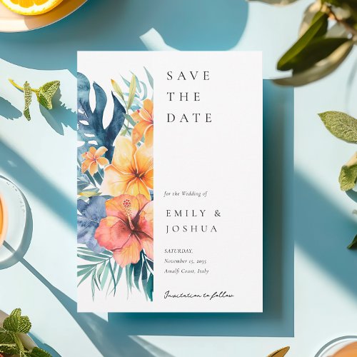 Tropical Floral Summer Watercolor Wedding Save The Date